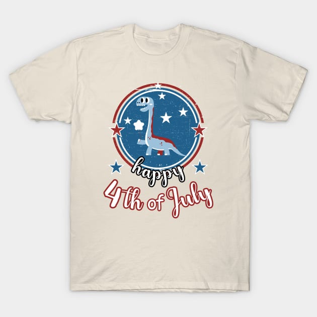 Retro Happy 4th Of July Patriot Dinosaur T-Shirt by Cute Pets Graphically